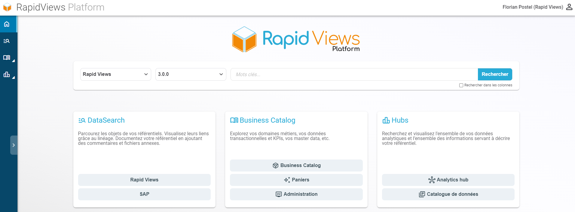 Page d'accueil de la plateforme RapidViews version 5.1