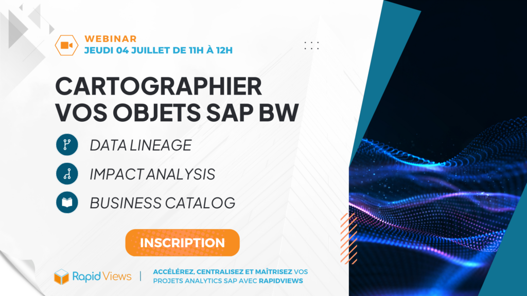 Affiche du webinar RapidViews du 4 juillet 2024, présentant les stratégies pour exploiter pleinement les données SAP avec RapidViews.