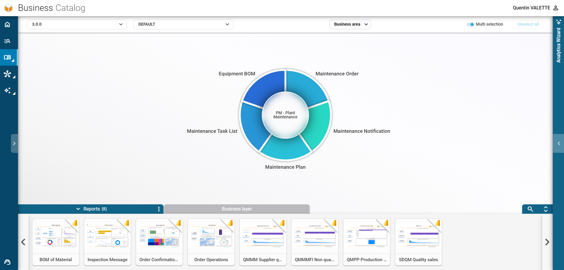 Interface du contenu métier Plant Maintenance RapidViews, montrant la maintenance d'équipements SAP.